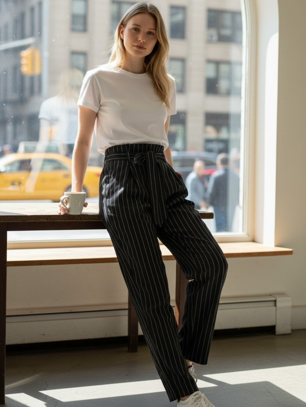 👔 Women's Pinstripe Dress Pants - Black/Gray Business Casual Slacks Trousers